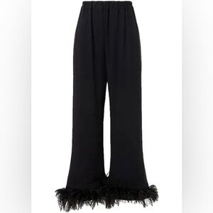 Sleeper Black Wide Leg Pants with Feather Trim